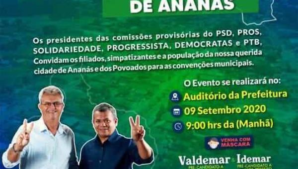 ANANÁS: PSD, PROS, SOLIDARIEDADE, PROGRESSISTA, DEMOCRATAS e PTB realizam Convenção Municipal