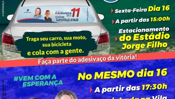 ANGICO: Adesivaço e caminhada de Raimunda Reis e Cleofan acontece nesta sexta (16)