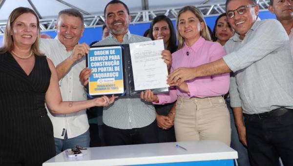 Governador Wanderlei Barbosa assina ordem de serviço para construção do portal de Taquaruçu e pavimentação da via de acesso ao distrito, fortalecendo o turismo regional