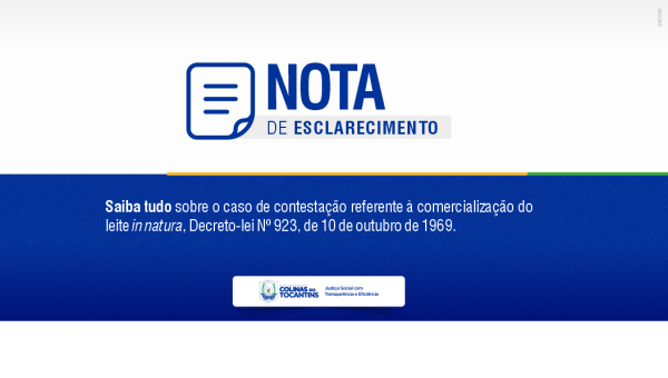 Prefeitura de Colinas do Tocantins publica nota de esclarecimento sobre leite vendido IN Natura no município