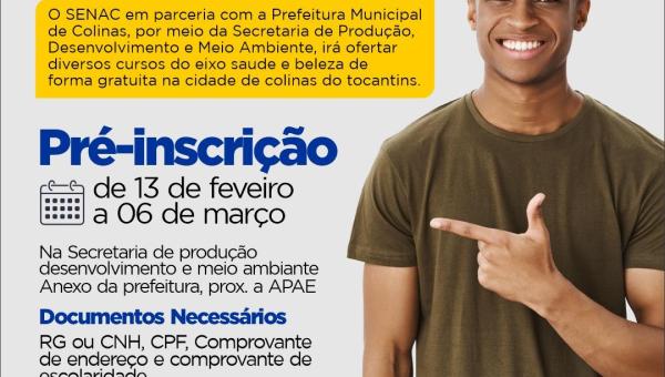 Secretaria de Produção em parceria com o SENAC irá disponibilizar cursos profissionalizantes de forma gratuita