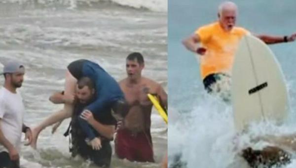 Surfista idoso ajuda a salvar duas garotas que se afogavam no mar