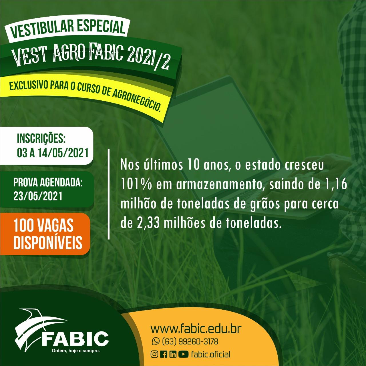 FABIC realiza vestibular especial para o curso de Agronegócio: vagas limitadas e mensalidades de R$ 199,00 no primeiro ano de curso