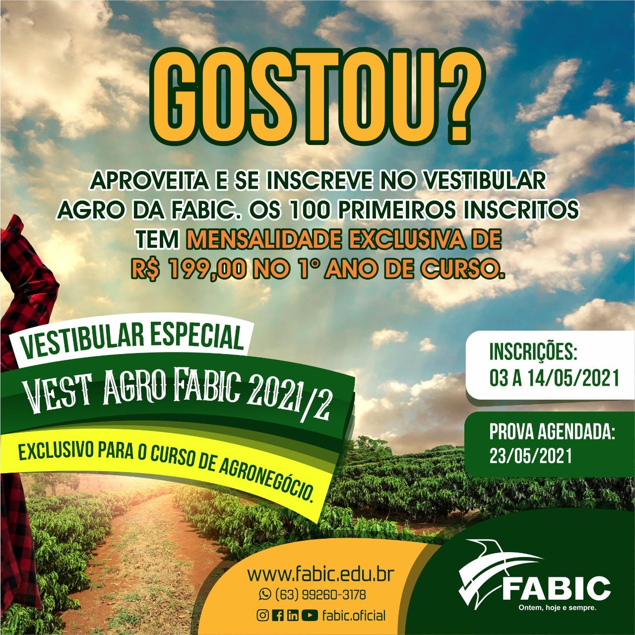 FABIC realiza vestibular especial para o curso de Agronegócio: vagas limitadas e mensalidades de R$ 199,00 no primeiro ano de curso