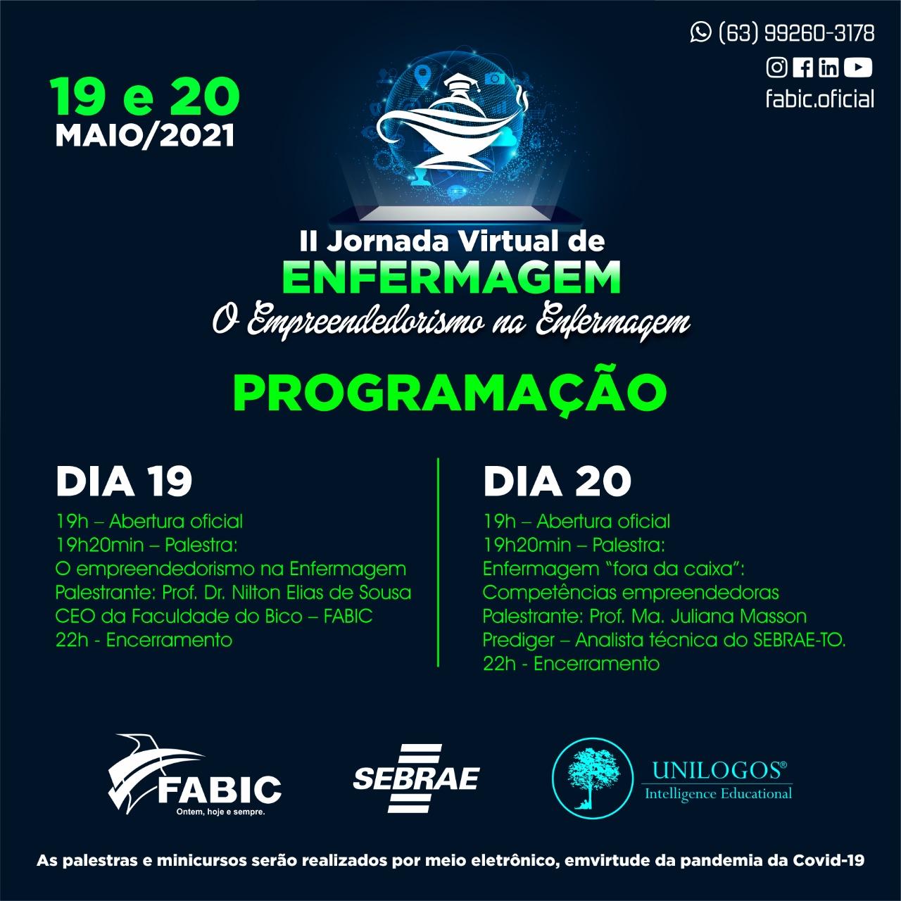 AUGUSTINÓPOLIS: Fabic realiza II Jornada Virtual de Enfermagem nos dias 19 e 20 de maio 