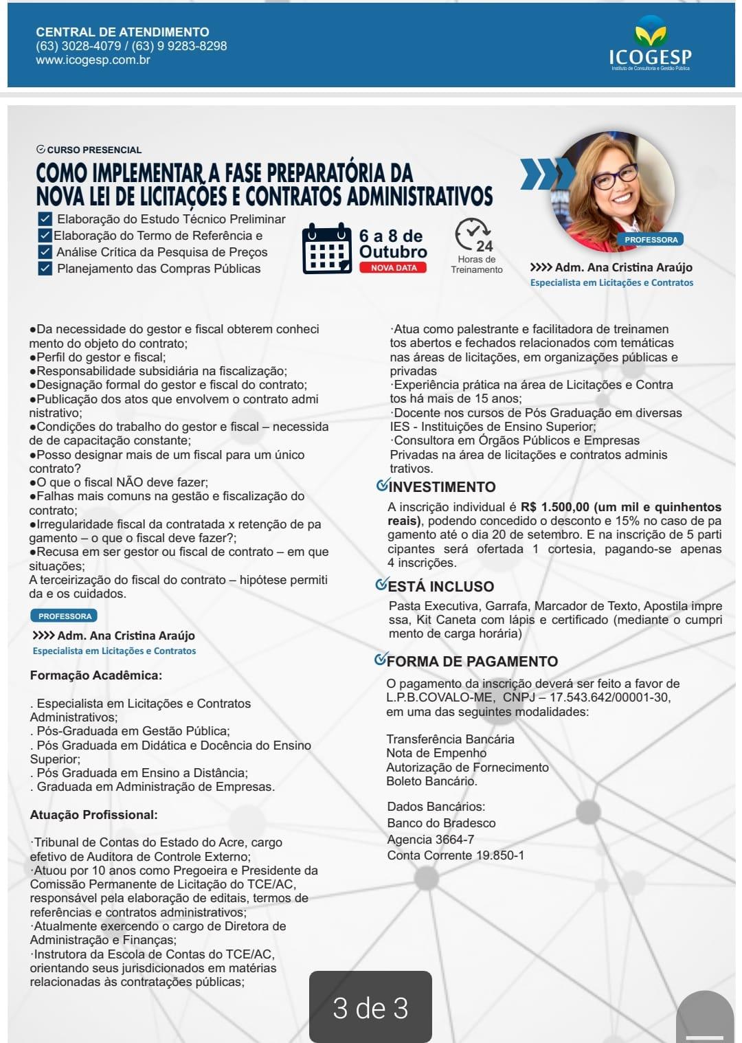 CURSO: Como implementar a fase preparatória da Nova Lei de Licitações e contratos administrativos