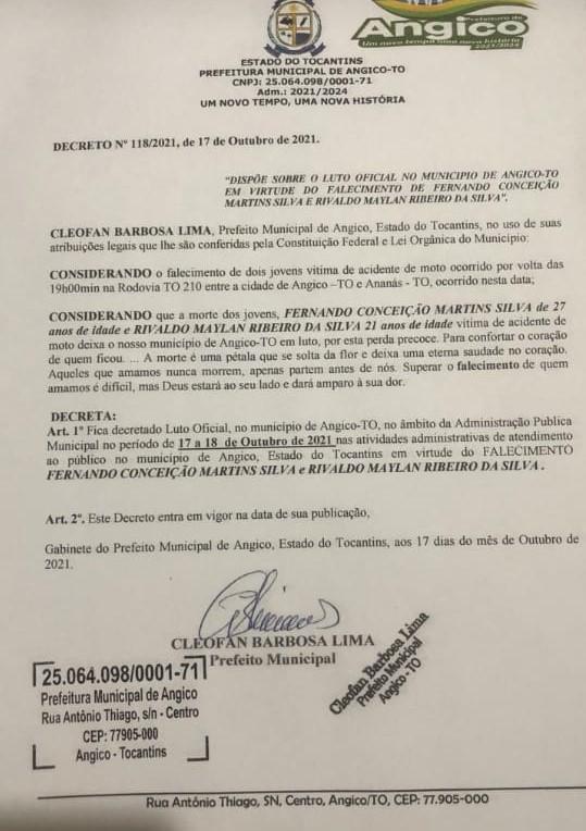 LUTO: falecimento dos jovens Fernando e Rivaldo causa comoção em Angico.