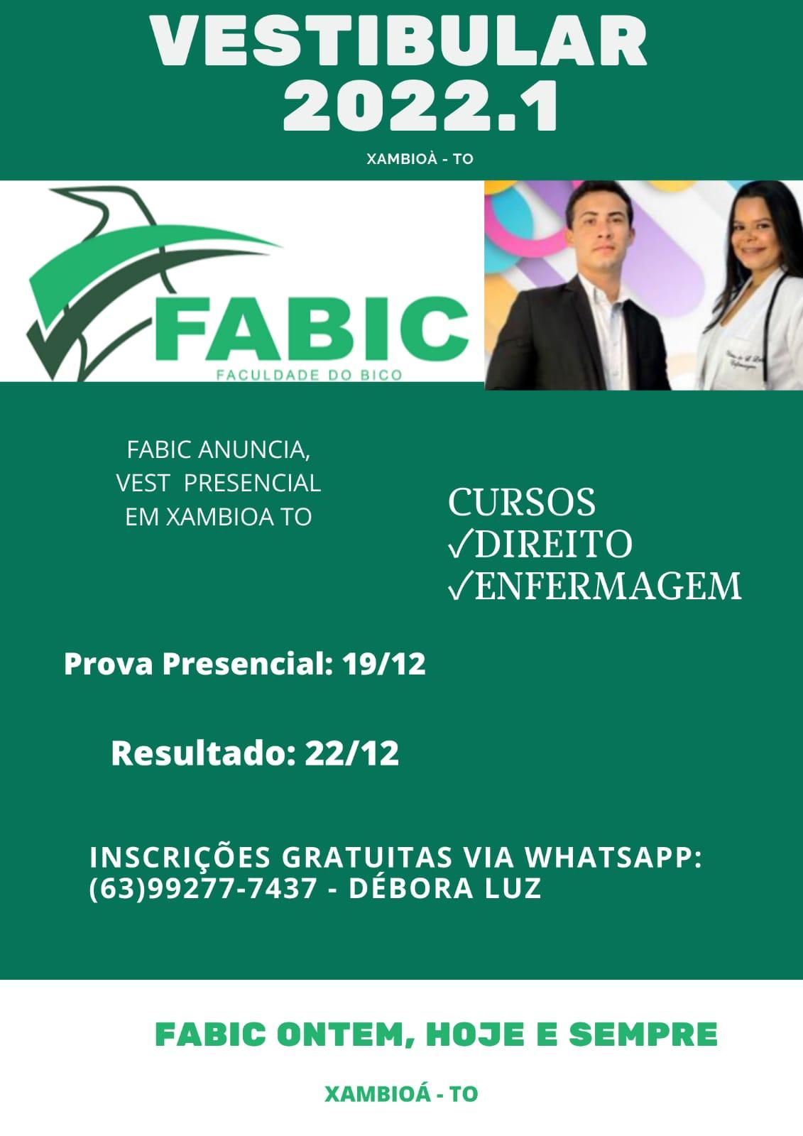 Fabic anuncia vestibular para os cursos de Direito e Enfermagem em Xambioá 
