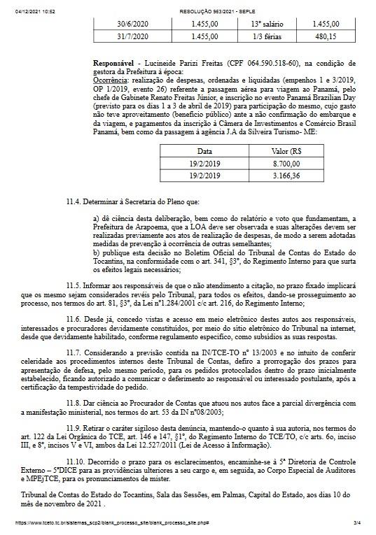 Tribunal de Contas do Estado do Tocantins determina que Ex-prefeita Professora Lú e marido devolvam dinheiro à Prefeitura de Arapoema.