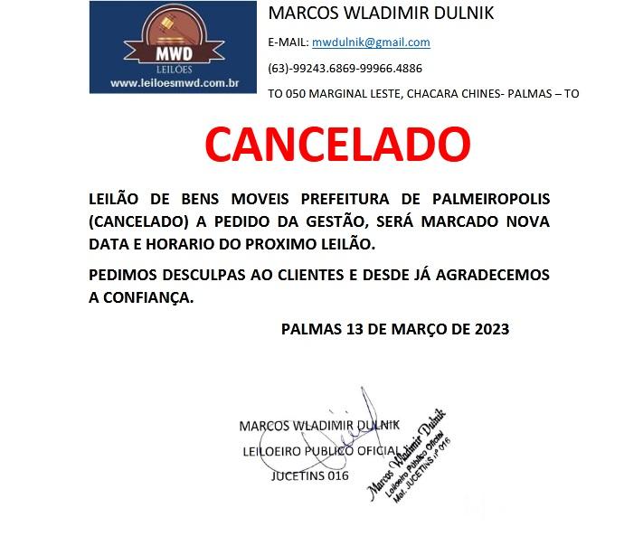 Leilão de bens em Palmeirópolis é cancelado 