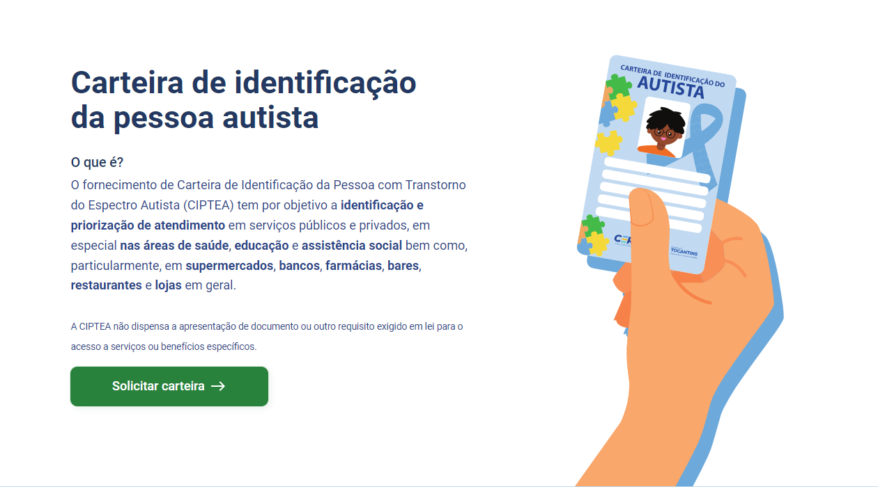 Governo do Tocantins já emitiu quase 200 Carteiras de Identificação da Pessoa com Transtorno do Espectro Autista