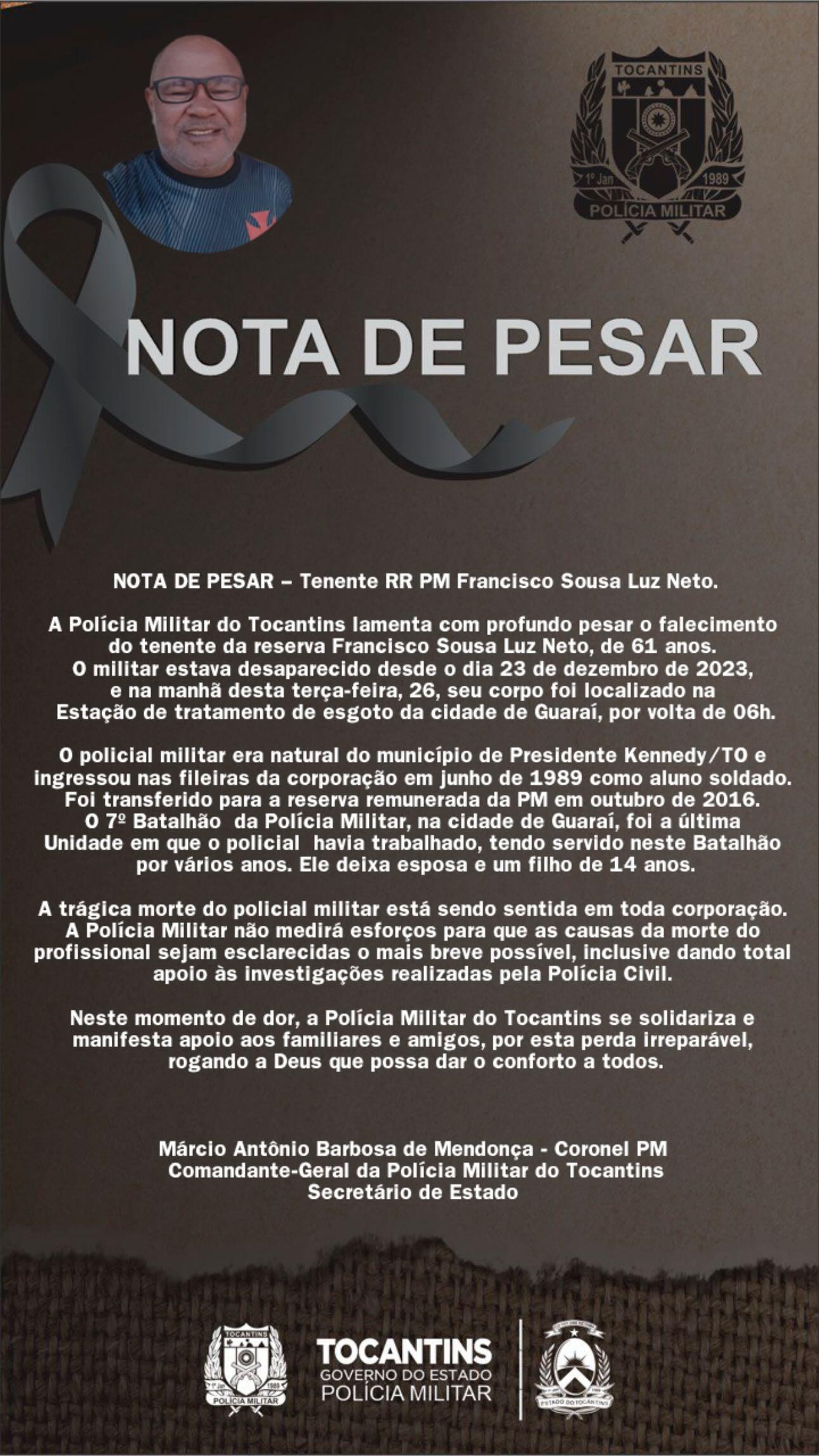 Corpo de Militar desaparecido desde o dia 22 de dezembro é encontrado em Guaraí 