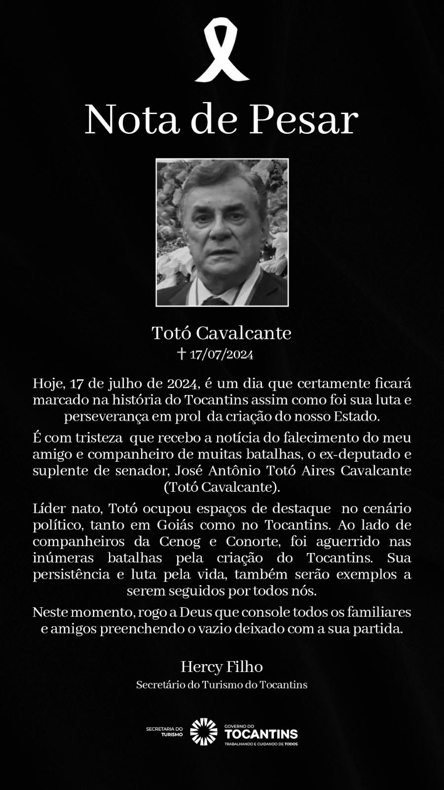 Autoridades lamentam o falecimento do ex-deputado e ex-senador Totó Cavalcante 