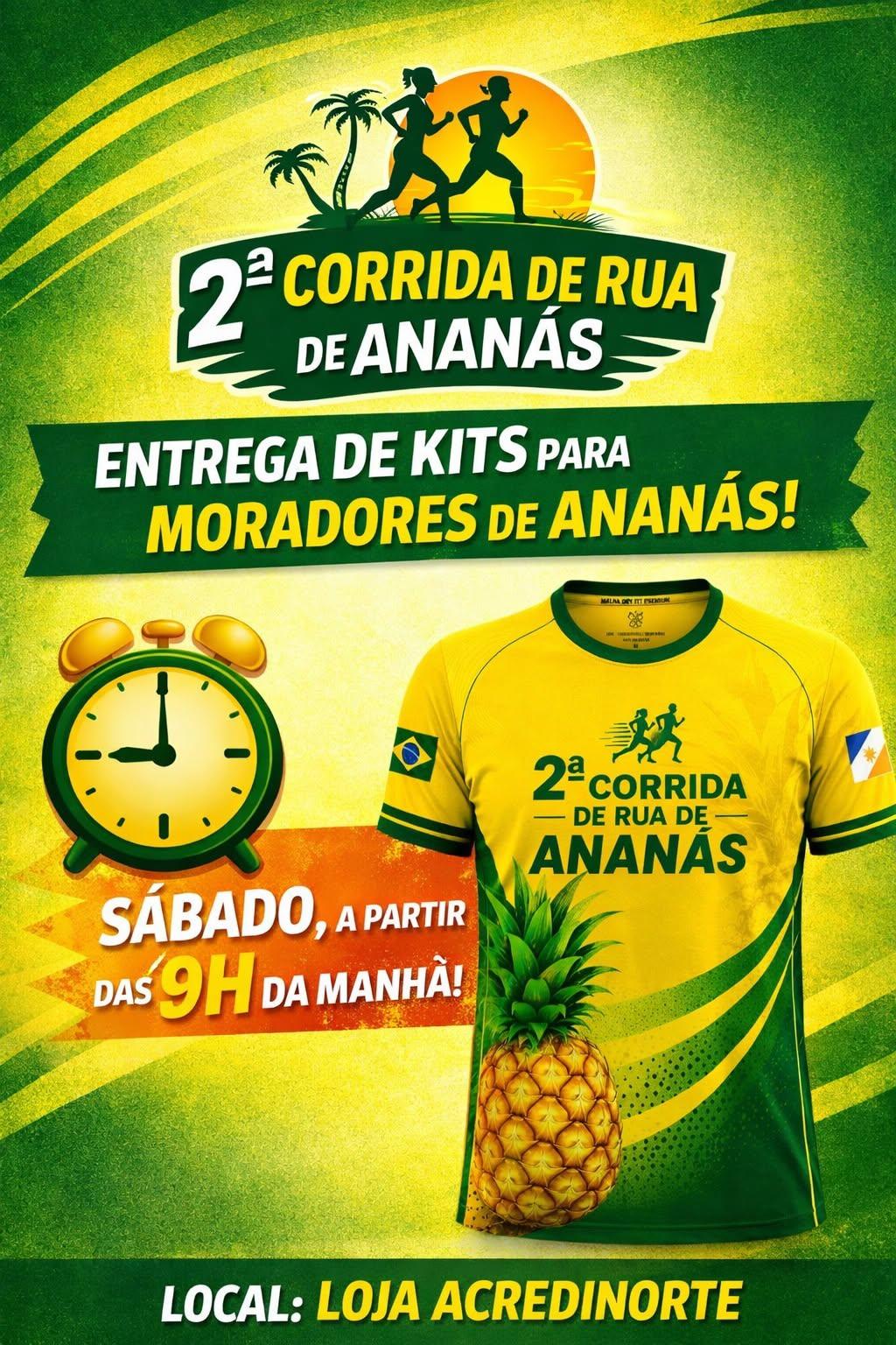 ANANÁS: 2ª Corrida de Rua supera 200 inscritos e promete movimentar a cidade neste domingo com premiação de mais de R$ 15 mil ANANÁS: 2ª Corrida de Rua supera 200 inscritos e promete movimentar a cidade neste domingo com premiação de mais de R$ 15 mil